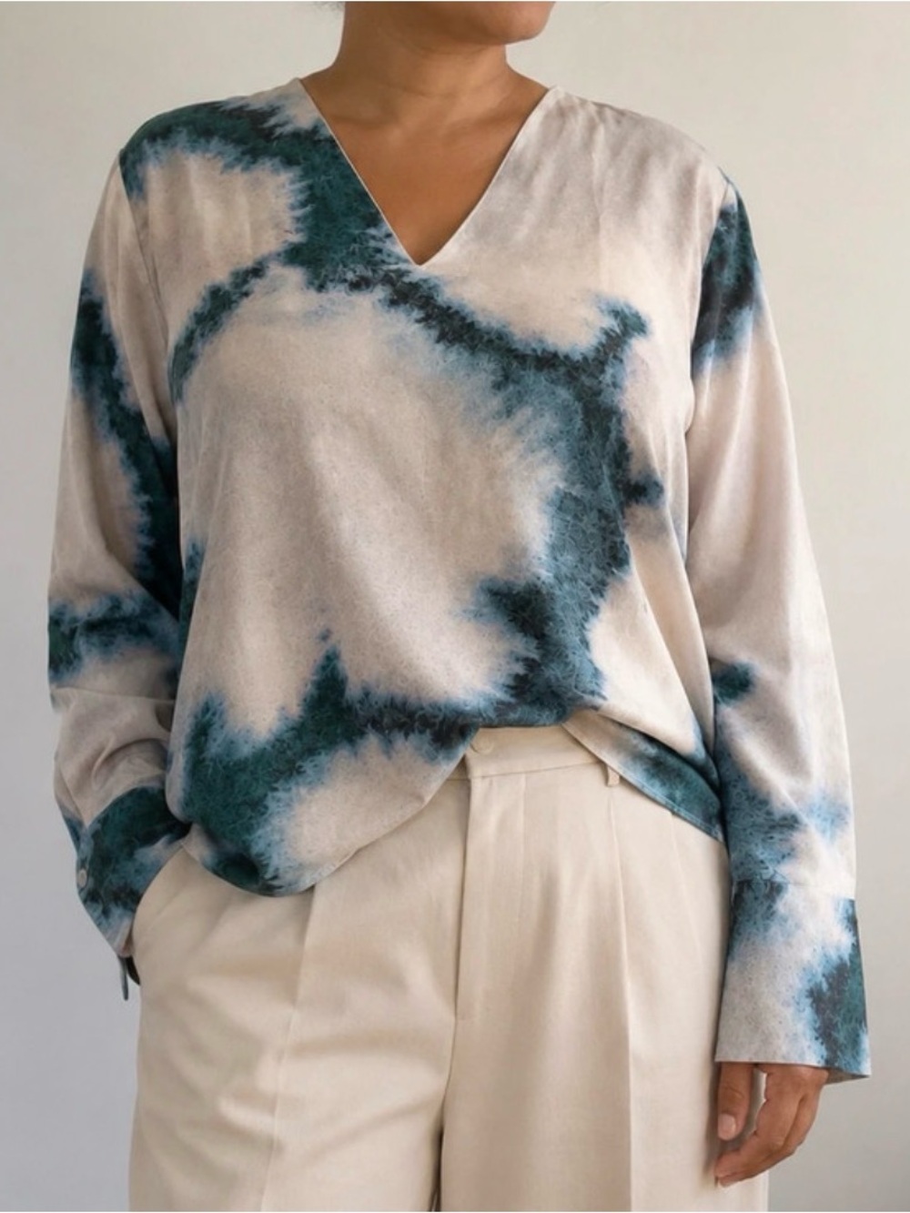 COS Abstract Print Lyocell V-Neck Blouse